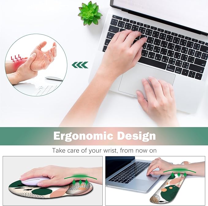 ARTSO Desk Mat Large Gaming Mouse Pad Wrist Support Set Ergonomic Keyboard Wrist Rest Desk Pad with Coaster Combo Extended Mousepad with Non-Slip for Home Office Abstract Point