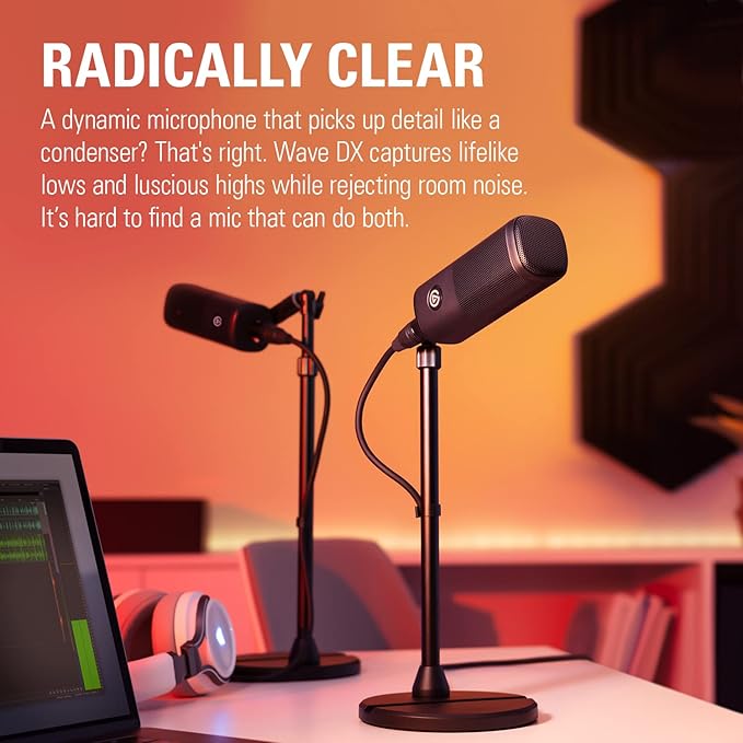 Elgato Wave DX - Dynamic XLR Microphone Cardioid pattern Noise Rejection speech optimised for Podcasting Streaming Broadcasting No Signal Booster Required works with any Interface for Mac PC