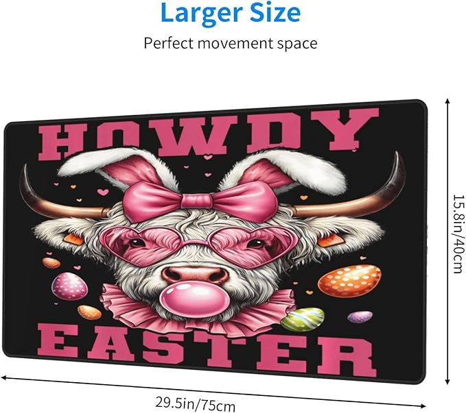 Easter Highland Cow with Bunny Ears Eggs Mouse Pad Non Slip Large Desk Keyboard Mat Gaming Protection Pad 16X29.5 Inch