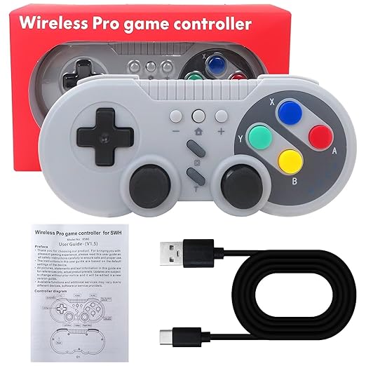 Homesweet Classic Design Wireless Gamepad for Switch Console and for Windows Retro Inspired with Motion Controls Vibration Feedback Turbo Wakeup - Gray