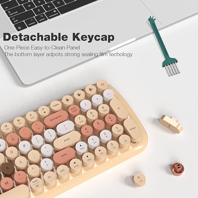 KNOWSQT Bluetooth Keyboard - Milktea Colorful Multi Device Wireless Typewriter Keyboards - Round Keycaps 100 Keys Cute Keyboard for Windows Laptop PC Tablet iPad iPhone Chrome