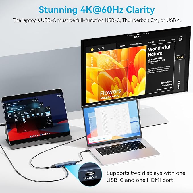 ACASIS USB C Splitter with 4K@60Hz Video Output USB C Hub 10Gbps with 1xHDMI 1xUSB C Video Output for Portable Monitor 3xUSB C 10Gbps100W PD Multiport Adapter Splitter for Dell/HP/Mac Pro/Samsung