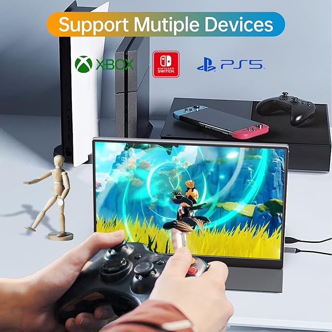 Portable 16.0 QHD 2.5K Laptop Monitor - USB C HDMI Gaming Ultra-Slim IPS Display w/Smart Cover &amp Speakers HDR Plug&ampPlay External Monitor for Laptop PC Phone Mac Xbox PS5/PS4 Switch
