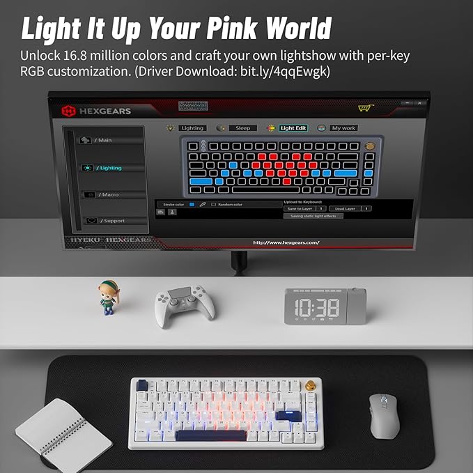 Wireless Mechanical Keyboard with Knob &amp Wrist Rest Hot Swap Gasket Custom Structure Creamy Pre-lubed Tactile Switches RGB Backlit Bluetooth/Type-C/2.4G Gaming Keyboard for Win/Mac (White)