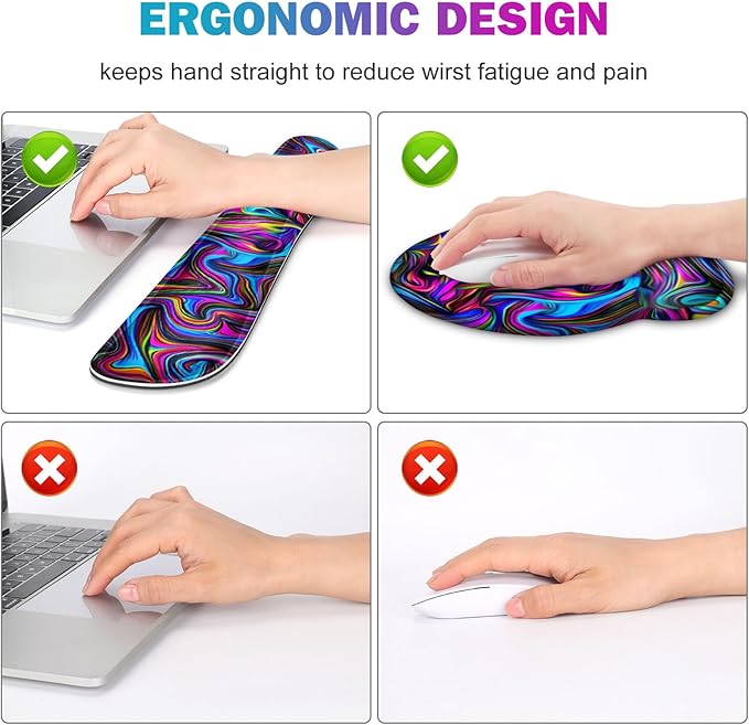 Gaming Mouse Pad Large Desk Mat Cute Desk Pad Protector 4in1 XXL Mousepad + Keyboard Wrist Rest+Mouse Wrist Rest+Coaster Set with Ergonomic Desk Pad for Home Office Computer Dazzling Bright Color