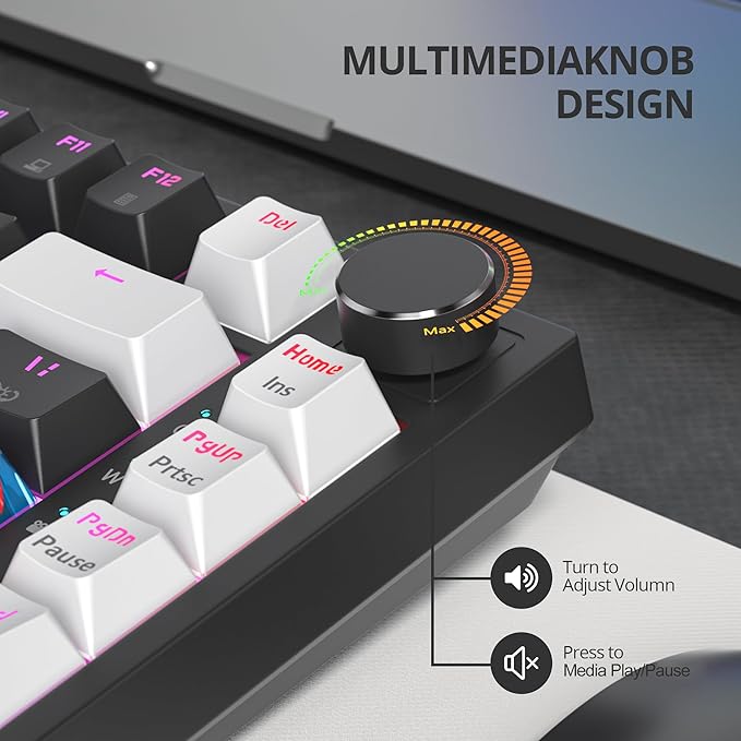 75% Mechanical Gaming Keyboard - Hot Swappable RGB Backlit Custom Keyboard with Knob Gasket Mount USB Wired 82 Keys (White Black Linear Red Switch)