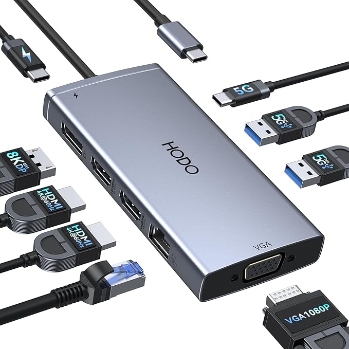 USB C Docking Station Dual Monitor Adapter for Dell HP Laptop Docking Station 3 Monitors Quad Display USB C Hub Dongle to 2 HDMIDPVGA3 USBPD100W PDEthernet 9 in 1 Thunderbolt Dock for Surface