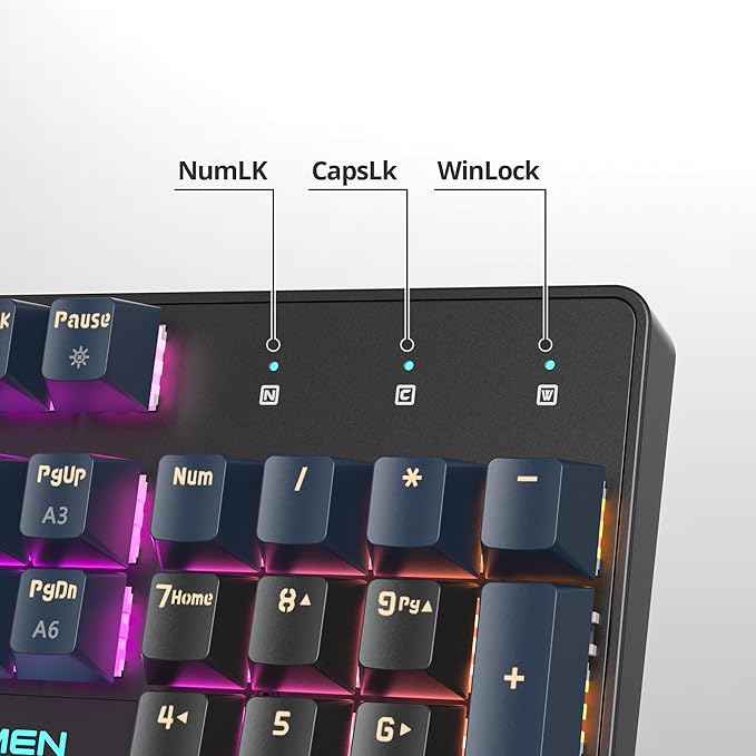surmen Full Size Creamy Keyboard with Number Pad 104 Keys RGB Wired Mechanical Gaming Keyboard Backlit with PBT Keycaps Linear Red Switch for Laptop Desktop PC Gamers（104 Blue Samurai B）