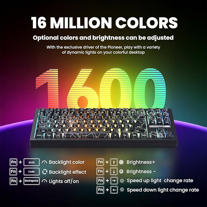 ZORNHER ZH870 Wireless Gaming Mechanical Keyboard80% Black Custom Creamy Sound Keyboard with Spider Web IMD PC KeycapsCreamy Sounding Linear SwitchesHot-SwappableRGB Backlit2.4GHz/USB-C/BT5.0