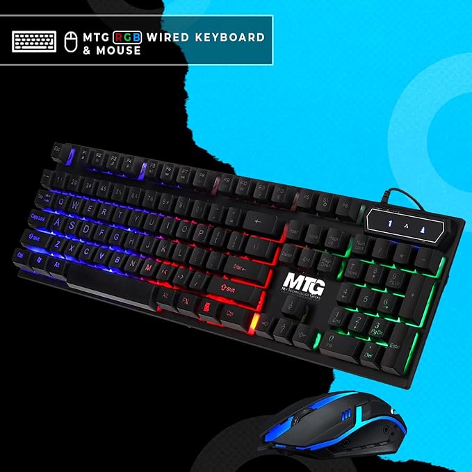 MTG RGB Backlit Mechanical Wired Gaming Keyboard and Mouse Full Anti-ghosting Keys and RGB Stereo Speaker with 6 Colorful LED Modes with RGB Headphone and Webcam for PC Laptop Combo