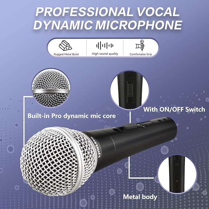 LyricLoom 2 Pack Wired Microphone for Karaoke Singing Vocal Dynamic Mics with Switch16.4ft Cable with 3.5mm Adapter Metal Handheld Corded Microphone for Speaker Karaoke Machine Amplifier