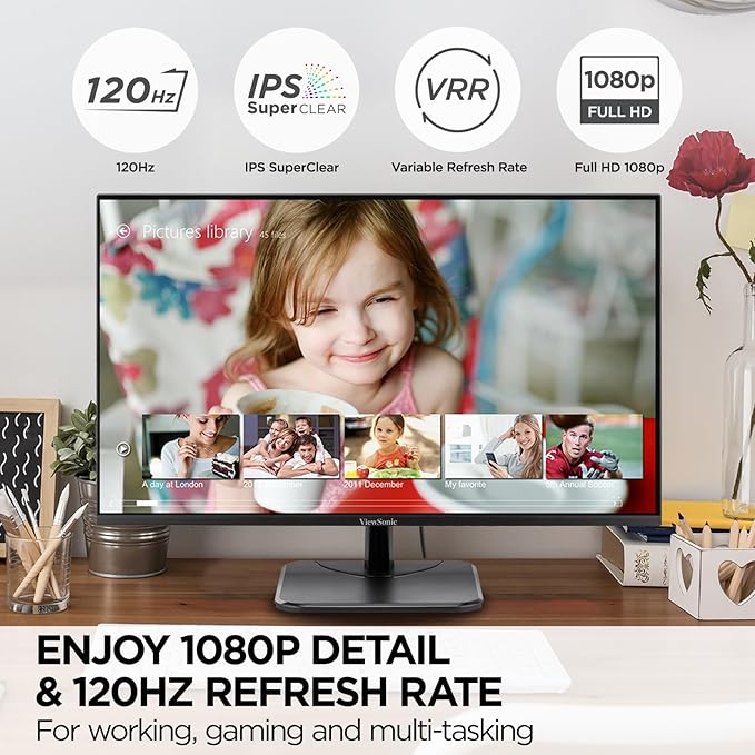 ViewSonic VA2456A-MHD 24 Inch IPS 1080p Monitor with 120Hz Eye Care HDMI DisplayPort and VGA Inputs for Home and Office