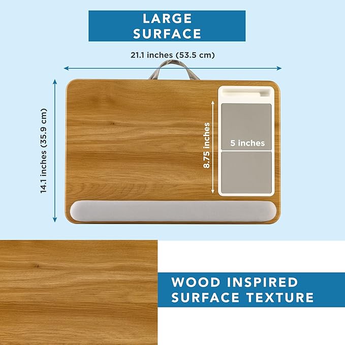 LAPGEAR Home Office Pro Lap Desk with Wrist Rest Mouse Pad and Phone Holder - Oak Woodgrain - Fits up to 15.6 Inch Laptops - Style No. 91599