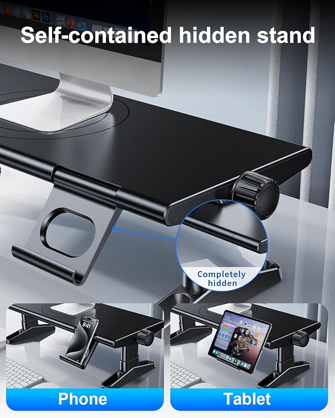 Computer Monitor Stand Riser for Desk with Usb Hub Charging30W/5Gbps Usb C Docking Station with Power4.4-5.7''Freely Height Adjustable with Phone HolderMonitor Stands Riser for PCLaptopPrinterTV