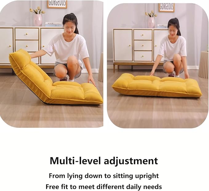 Lazy Sofa ChairModern Accent Chair Lounge Leisure Sofa Chair with 5-Position Adjustable Waist and NeckFolding Floor Chairs Video Gaming Chair for Adults Dark Gray-2