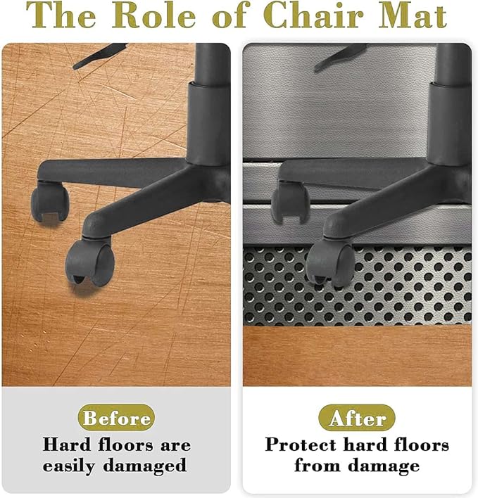 Black Grey PU Leather Office Chair Mat for Hardwood and Tile Floor Grey Technology Structure Floor Mats Wood/Tile Protection Mat for Office &amp Home Modern Style Diameter 59 in