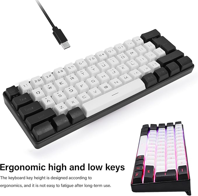 ZJchao Gaming Keyboard Mini RGB Keyboard LED Backlight 61 Keys Mechanical Feeling Wired Gaming Keyboard Keyboard Mechanical Keyboard with Type C Interface for Office Business (White)