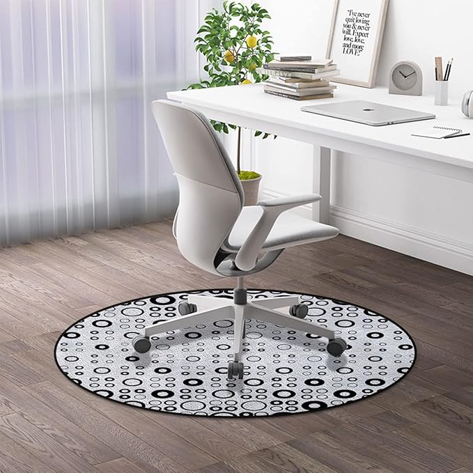 Black White Round Chair Cushion for Office and Home Decoration Chair Cushion Simple Vortex Disc Shaped Interior Ellipse Round mat Office Chair Mat Hardwood Floor mat Geometric Diameter 48 in