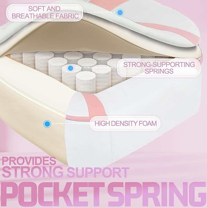 Vonesse Gaming Chair High Back Pink Gaming Chair with Footrest and Massage Gaming Chairs for Adults with Pocket Spring Cushion Big and Tall Reclining Computer Chair with Lumbar Support (White/Pink)