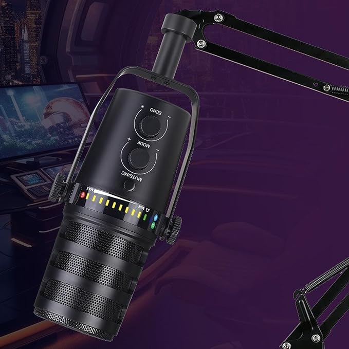 Professional Dynamic Microphone USB/XLR Mic with Metal Bracket Cardioid Pointing Pickup Corded Dynamic Vocal Microphone for Live Gaming Recording and Podcast Streaming