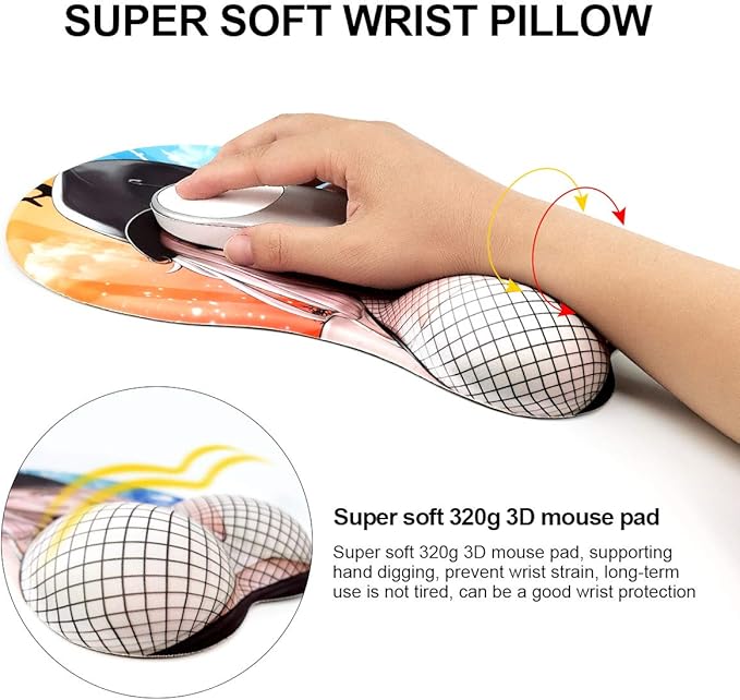 3D Anime Gaming Mousepad Ergonomic Mouse Pad with Wrist Support Rest Mousepad Gel Wrist Rest Memory Foam Non-Slip &amp Pain Relief for Computer Wireless Home&ampOffice Streetwear Chloe KG Alpha