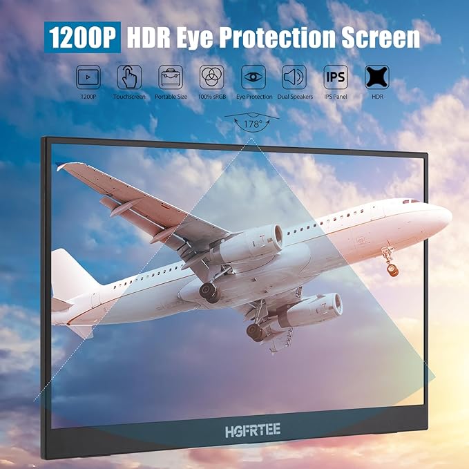 Portable Monitor Touchscreen 14 1920x1200 60Hz USB-C &amp FHD External Display Touch Screen for Laptop/Mac/Gaming/Office VESA Mountable Travel Monitor with Built-in Speakers-LCD Panels