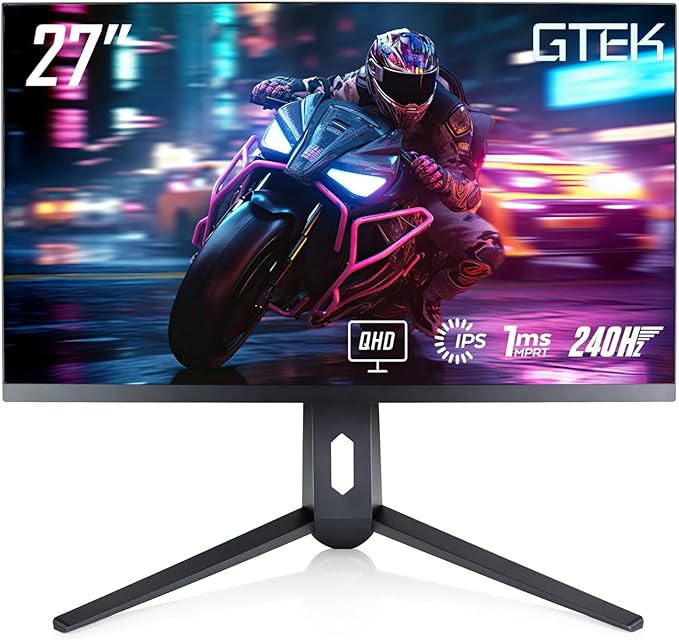 GTek 27 inch 240Hz 2K Gaming Monitor QHD 2560 x 1440P Computer Monitor Extreme Low Motion Blur Fast IPS 1ms MPRT DisplayPort/HDMI VESA Height Adjustable- Q2740P