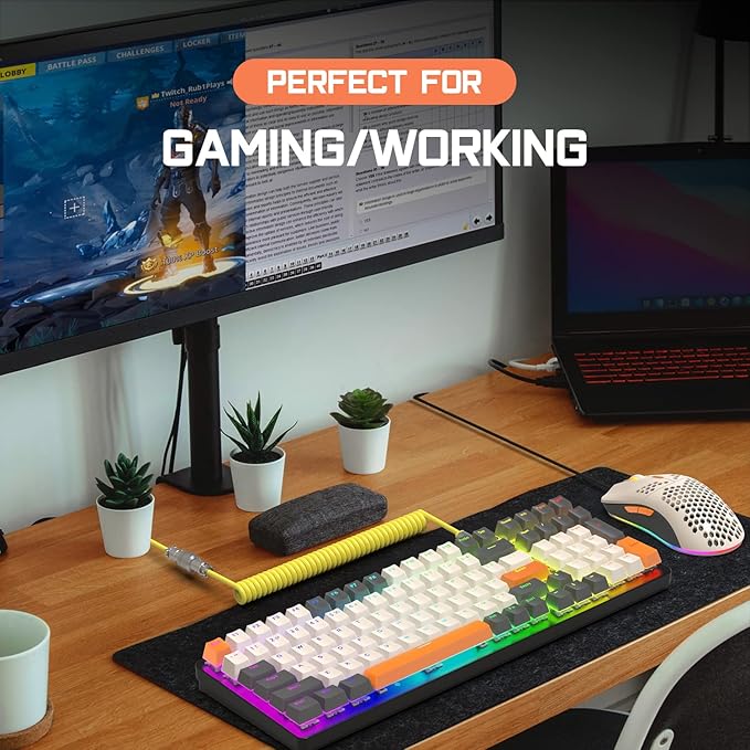 ZIYOULANG K3 Mechanical Gaming Keyboard and Mouse Combo - 98Key RGB Backlit Blue Switch Ultra-Light Honeycomb Shell Mouse Compact Design Wired Coiled Cable for PC/Mac/Windows (Shimmer)