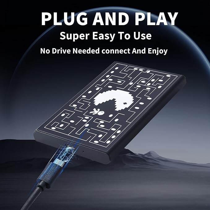 Plicnla Portable External Hard Drive 500GBUSB 3.0 USB-C Storage Expansion for PC Mac Desktop Laptop PS4/5 Xbox One X/S Xbox 360 (Pacman)