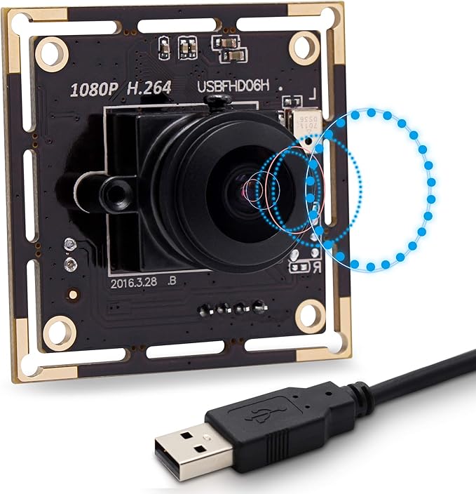 SVPRO Fisheye Lens 180 Degree USB Camera Module HD 1080P Sony IMX323 USB Camera Board with Microphone 0.01Lux Low Light Web Security Cam H.264 Video Output