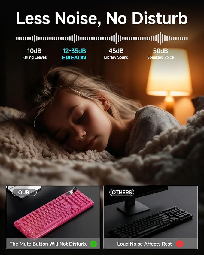 V102 Wired Keyboard 98 Keys Creamy Gaming Keyboard with Number Pad Display Screen &amp Media Knob RGB Silent Wired Cute Computer Keyboard for Laptop PC Gamer - Dark Pink