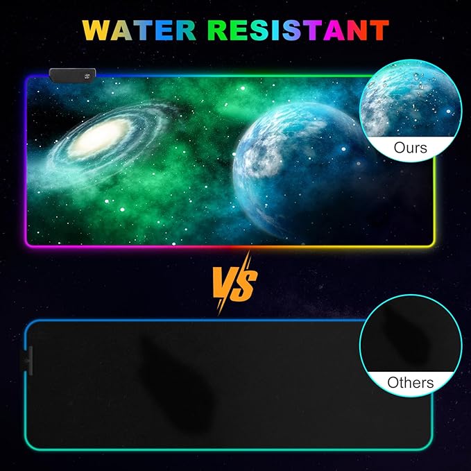 ARTSO Large RGB Gaming Mouse Pad Led Big Mouse mat with 14 Light Modes Extended Soft Computer Keyboard Mat Non-Slip Rubber Base Green Planet Nebula