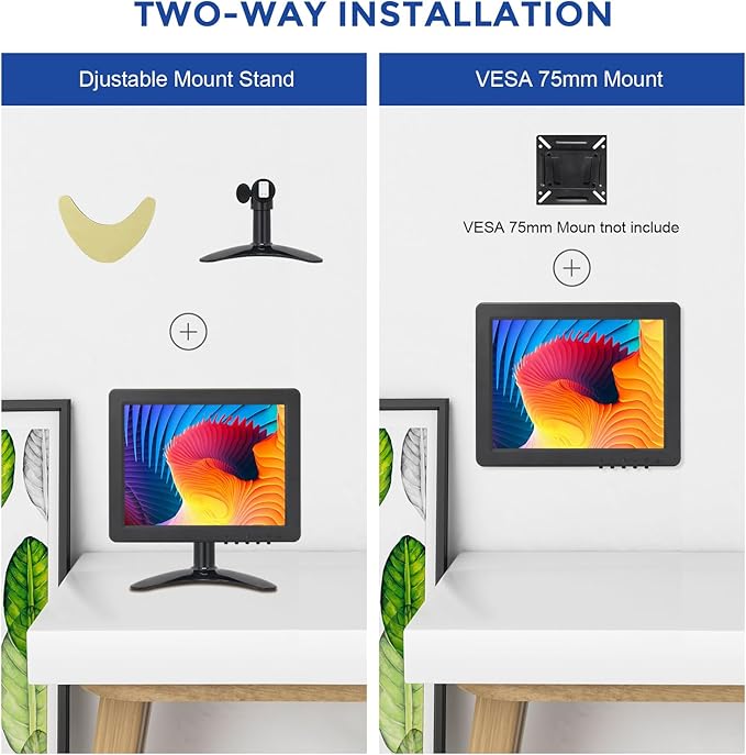 OSCY 8 Inch Small Monitor 4:3 HDMI Monitor 1024x768 Support HDMI/VGA/AV/BNC Input with Remote Control &amp Built-in Speakers Mini Color Screen Display for Computer TV Raspi CCTV Camera Car