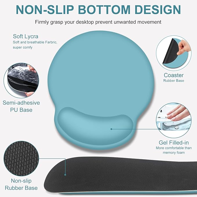 4 PCS Mouse Pad Desk Mat Protector Keyboard Wrist Rest + Comfortable Mouse Pad with Wrist Rest +Coaster Large Gaming Mousepad for Computer Laptop 35.4 X 15.7 XXL Deskpad for Office Home I Blue