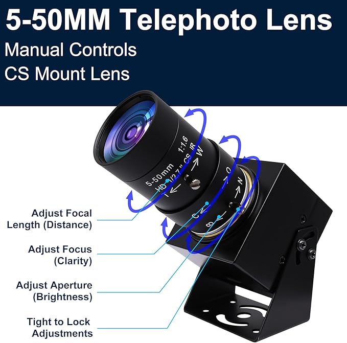SVPRO 1080P USB Webcam with Telephoto 5-50mm Lens Full HD Computer Camera 100fps/60fps/30fps for Windows/Mac/Linux/Android