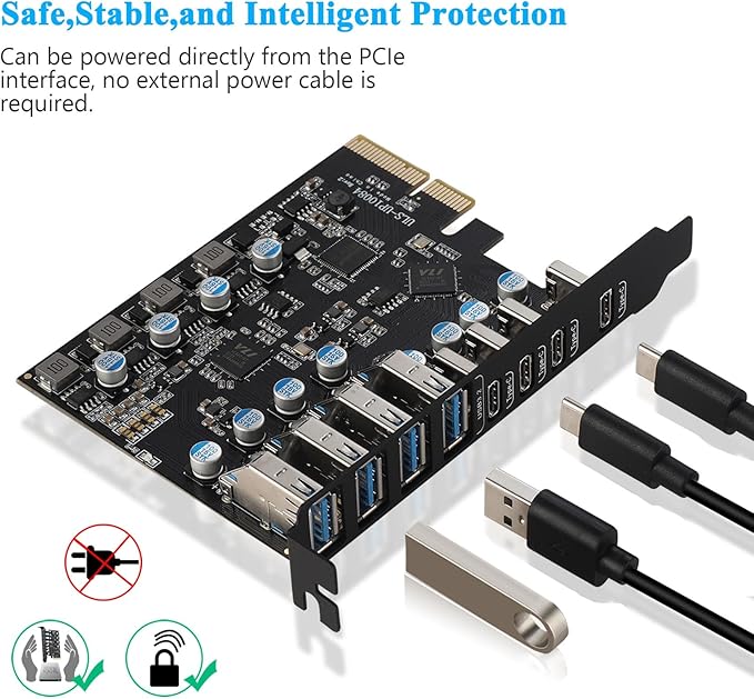 PCIe USB 3.2/3.1 Gen 2 Card 8 Ports Type-A USB C PCIe Card 10Gbps PC Internal hub for Windows 7/8/10 Linux and MacPro 4.1/5.1