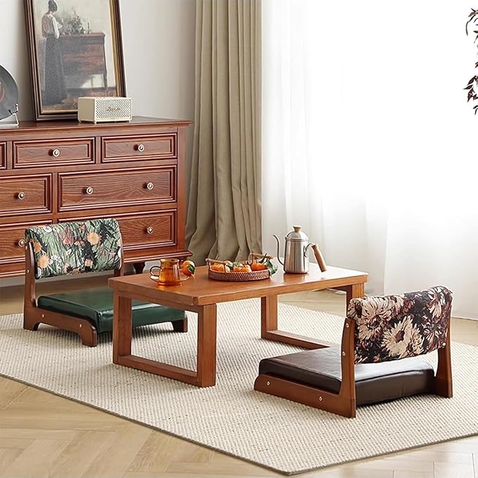 ELEFOCUS Floor Chair with Back Support Japanese Timber Legless Stool Chairs Tatami Floor Cushions Seat Chairs Back Jack Chair(Brown Walnut)