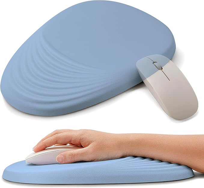 Ergonomic Mouse Pad with Wrist Support Memory Foam Wrist Rest for Pain Relief &amp Carpal Tunnel Non-Slip Base for Office Computer PC Laptop (12x8x1.2inch Light Blue)