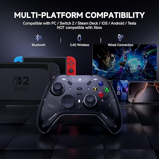 ECHTPower EP04 Wireless PC Controller with TMR Joysticks &amp Dual Hall Triggers Multi-Platform Gamepad for PC/Switch/Switch2/iOS/Android 4-Motor Vibration Smart Charging Dock One-Click ABXY Swit