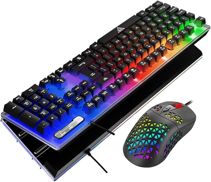 Mechanical Keyboard and Mouse Wired Gaming Keyboard Blue Switch 104 Keys Rainbow Backlit Keyboard and Wired Mouse 3200 DPI for PC Computer Gamer