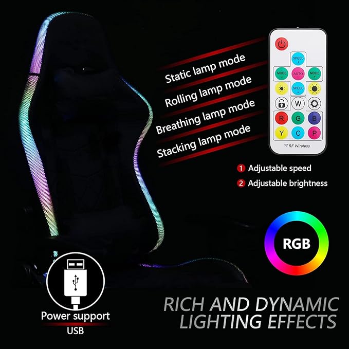 Ergonomic Gaming Chairs for Adults with Speakers and LED Lights Computer Chair with Footrest and Lumbar Support High Back Video Game Chair for Home OfficePink