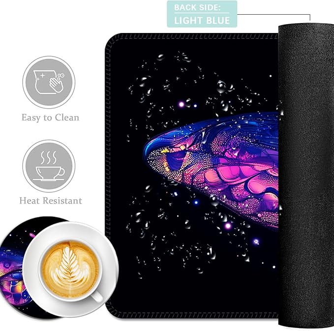 Keyboard Mouse Pad Set Extended Gaming Mouse Pad+Ergonomics Keyboard Wrist Rest Support Memory Foam Easy Typing Pain Relief 4Pcs XL Ultra Thick Desk MatNeon Galaxy Butterfly
