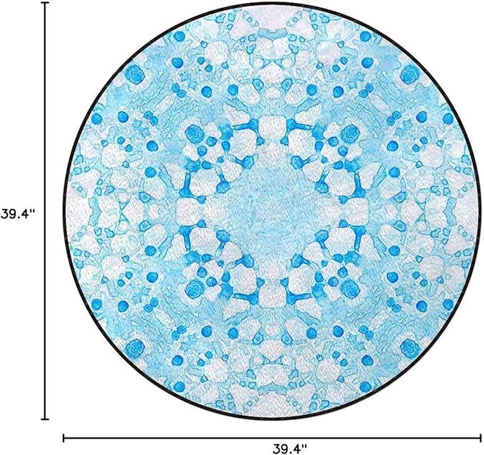 Light Blue Rug Non-Slip Round Area Rug for Bedroom Living Room Study PlayingCarpet Floor Mat Oriental Style Pattern in Watercolor Diameter 39.4 in