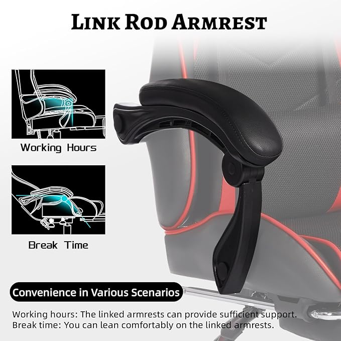 Ultimate Immersive Gaming Chair with Massage Racing Style PU Leather Seat with Molded Foam Support During Long Sessions (Black+Red)