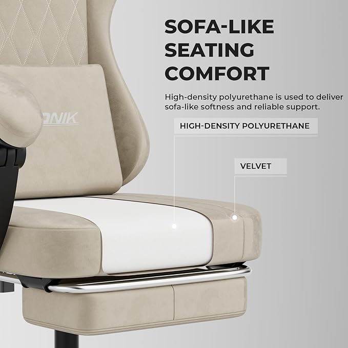 Ergonomic Gaming Chair Video Gamer Chairs Gaming Computer Chairs Gamer Chairs for Adults Massage Lumbar Support Swivel Height Adjustable Headrest Backrest Beige