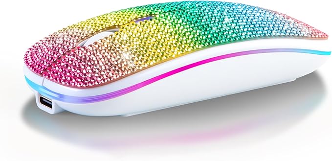 HXMJ Bling Dazzling Rechargeable 2.4G Wireless+Bluetooth MouseCovered with Crystal Diamond RhinestoneRGB BacklitGreat Gift idea for Her (Multicolor)
