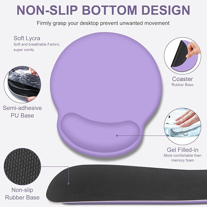 Mouse Pad Desk Pad Protector Keyboard Wrist Rest + Mouse Pad Wrist Rest +Coaster Large Gaming Mouse Pad for Deskpc Computer Keyboard Laptop XXL Desk Mat Writing Pad for Office and Home Purple