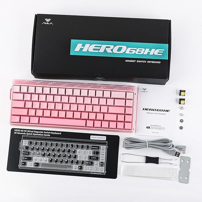 EPOMAKER Aula Hero 68 HE Wired Magnetic Gaming Keyboard 0.01mm Adjustable Actuation Rapid Hall Effect Switch 8kHz Polling 5-Layer Sound Dampening RGB Box &amp Backlight (Pink)