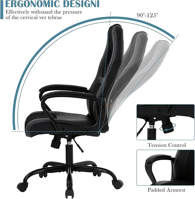 Upgrade Computer Video Game Chairs High Back Ergonomic Leather Racer Task Chair with Lumbar Support &amp Headrest PC Swivel Executive Rolling Office Desk Chair for Home Office Gaming Room