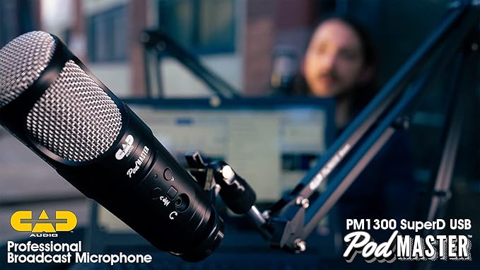 CAD PM1300 PodMaster™ SuperD usb Professional Broadcast / Podcasting Microphone with SuperD VOG Dynamic Capsule supplied with Broadcast Boom Mic Stand Black